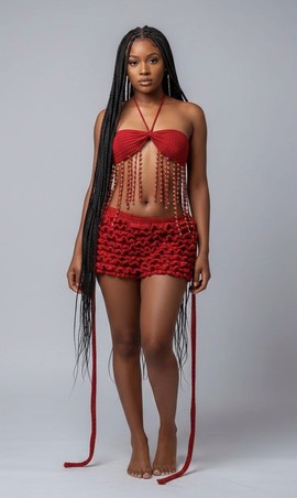 Handmade Crochet Mini Skirt Set – Beaded Fringe Halter Top &amp; Bodycon Two Piece Outfit for Women