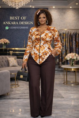 Luxury Ankara Peplum Top and Trouser Set – Elegant African Women Outfit