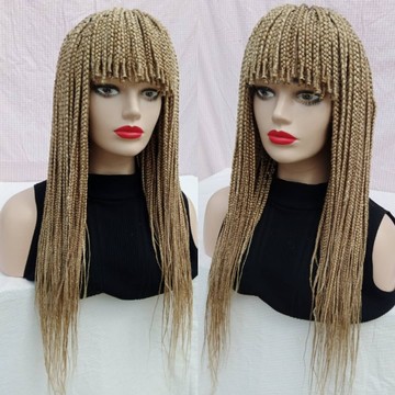 Perruque de tresses, tresses de boîte avec frange, perruque frontale