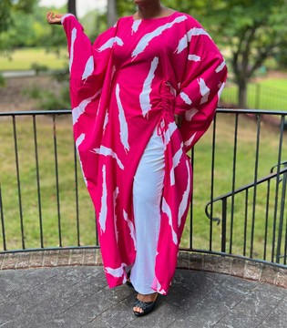 Pink and White Multicolor Ruched Asymmetrical Top and Pants Set