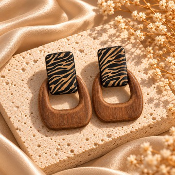 Wooden earrings with a zebra print – Natural elegance