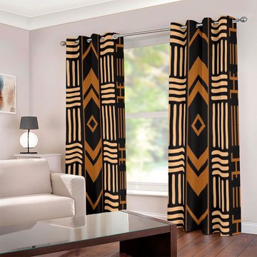Mudcloth Geometric African Fabric Curtains Eyelet (Two-Piece)(LARGER SIZES AVAILABLE)