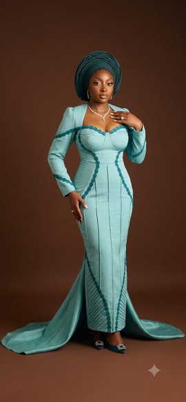 Women's Structured Teal Aso Oke Gown