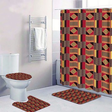 (4 Piece) - African Kente Tribal Bathroom Set Abstract Print (MORE SIZES AVAILABLE)