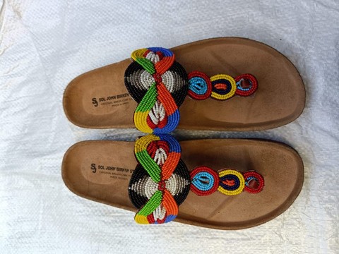 African beaded cork sandals