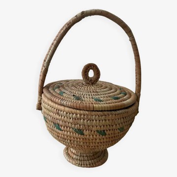 Fulani Mbeedu Woven African Basket with Lid – Handmade Cameroonian Craft