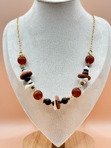BRIGHT24-02 : Collier boisé asymétrique