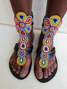 African Beaded Masai sandals, Gladiator sandals, Greek sandals, Leather sandals, Beach sandals