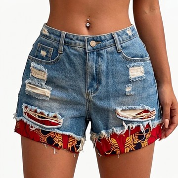 distressed african jeans shorts