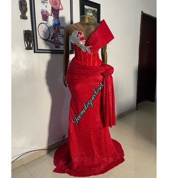Red corset reception dress, luxurious prom dress, evening dresses