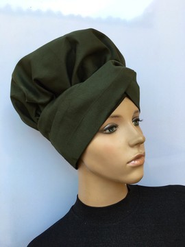 Green army hat, scarf, headwrap