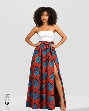 Maxi jupe taille haute en wax premium