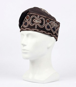 Traditional Yoruba Fìlà Cap – Dark Brown with Cream Swirl Embroidery | African Men