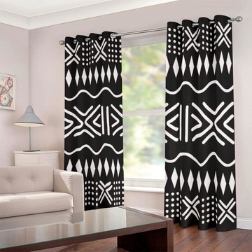 African Themed Curtains Black and White Mudcloth Grommet (Two-Piece) (LARGER SIZES AVAILABLE)