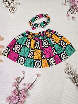 Jupe Nzaya en wax africain + Noeud pour Cheveux, Mode enfant en wax