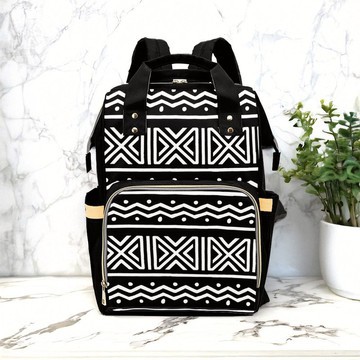Zigzag Black &amp; White Mudcloth Backpack | Afro Fashion | Diaper Bag