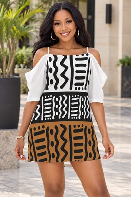 Kuba Print Women's Off-Shoulder Cami Dress | African-Inspired Womenswear | Bynelo