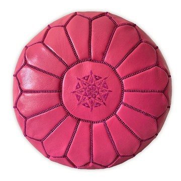 Grand pouf en vrai cuir Naturel Rose