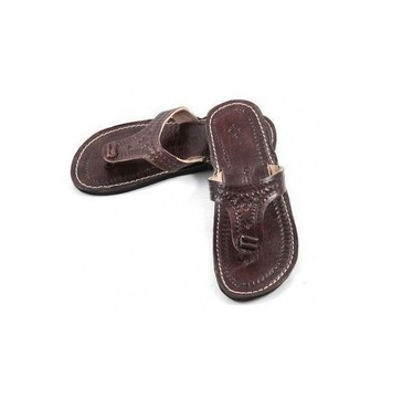 Grande Vente! Tongs été en cuir véritable avec motifs brodés  de couleur marron