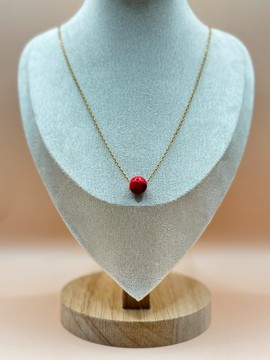 BRIGHT24-06 : Perle rouge sur chaîne (inoxydable)