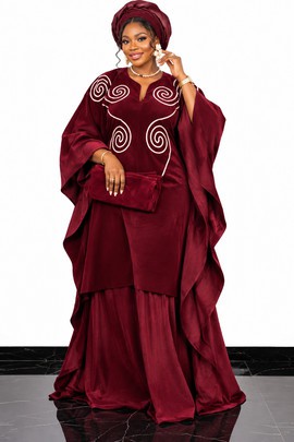 ❤️ Ensemble boubou africain de luxe couleur bordeaux – Tenue traditionnelle élégante brodée