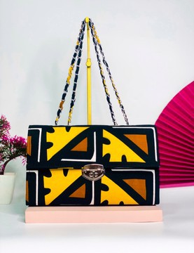 Ankara structured bag(Brown/Yellow)
