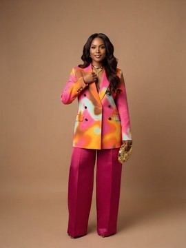 Vibrant Tie-Dye Blazer and Magenta Wide-Leg Pant Suit