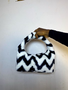 Trendy Chevron Pattern Faux Fur  Handbag