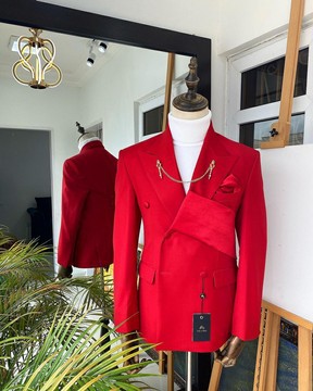 A reloaded red “Oranmiyan”Peak lapel tuxedo Suit and pant trouser