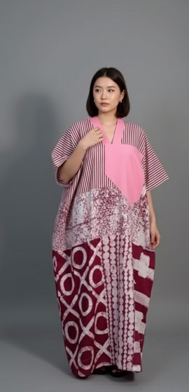 Vibrant Coral and Pink Printed Kaftan