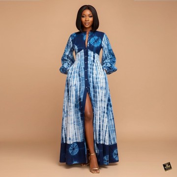 Robe longue chemise indigo