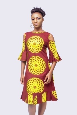 African Print Cold Shoulder Dress, Ankara Dress, Womens Clothing, African Womens Clothing