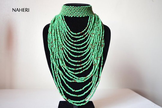 African Maasai Beaded Choker Necklace | African tribal Necklace | Green Necklace