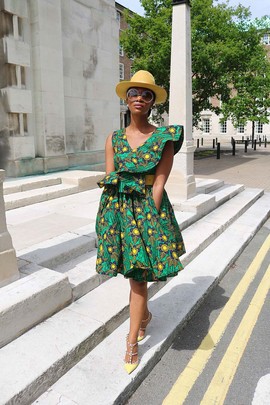 TAYTU  GREEN AND YELLOW PEPLUM DRESS
