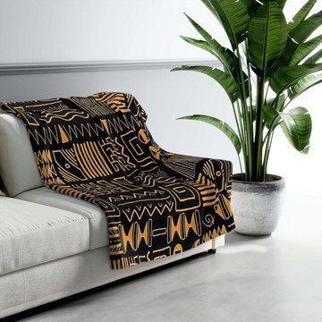 African Print Throw Blanket Fleece Mudcloth (MORE SIZES AVAILABLE)