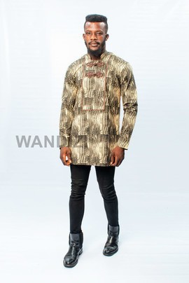 Brown Snake Skin Mandarin Collar Dress Shirt, Mens Dress Shirt, Mens Clothing, Mens Wear