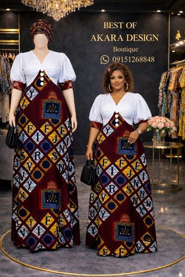 Robe longue en Ankara avec blanc – élégante robe maxi africaine