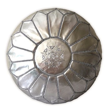 Pouf en vrai cuir naturel Argenté pour salon