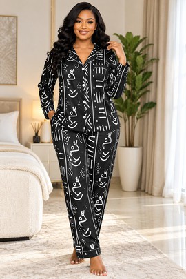 Ensemble de pyjama en satin pour femme à motif bogolan | Vêtements de nuit bogolan | Bynelo