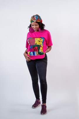 2-peak. Jasmine t-shirt with pre-tied headband (Pink)|Ankara T-shirt| Ankara| Gifts For Her