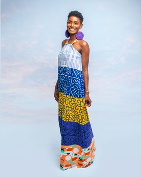 Robe longue longue en cire Ankara