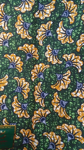 Tissus  African Wax 100 % coton 1 yard " fleur de mariage vert"