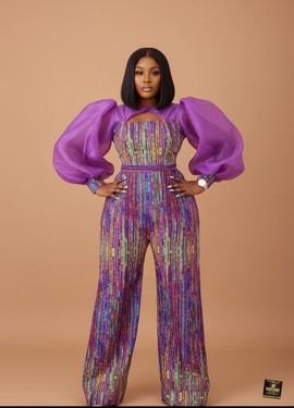 Organza-Sleeve Jumpsuit