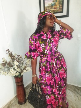 Elegant African Woman Wedding Flower Long Shirtdress with Scarf/Beautiful Days/Special occasions