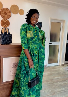 Long green batik shirt dress