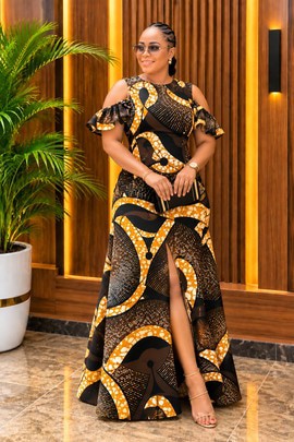African women Maxi Brown Ankara Fashion, Nigeria Ankara ladies dress, Joyce style