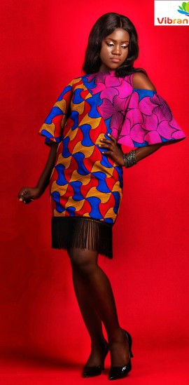Anjola African Woman African Prints Cut-out Sleeve Mid-length Dress for Weddings/Beautiful Days