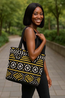 Bogolan African Tote Bag Native Print | Tribal Accessory | Large Capacity