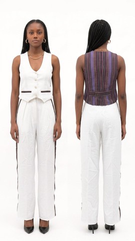White &amp; Violet Handwoven Aso Oke Waistcoat and Trouser Set