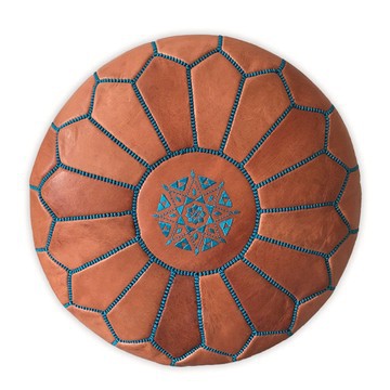 Pouf en vrai cuir naturel Marron pour salon